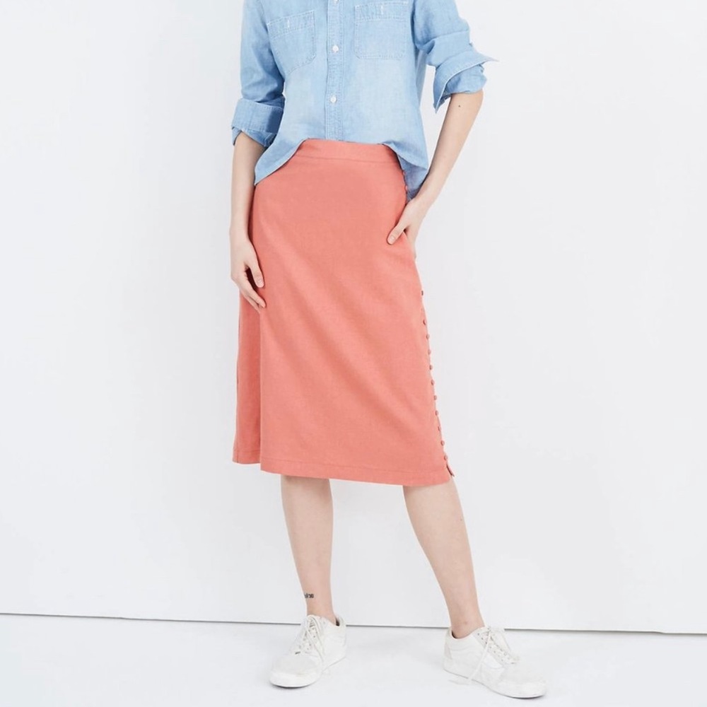 NWOT Madewell coral linen skirt with buttons size 4